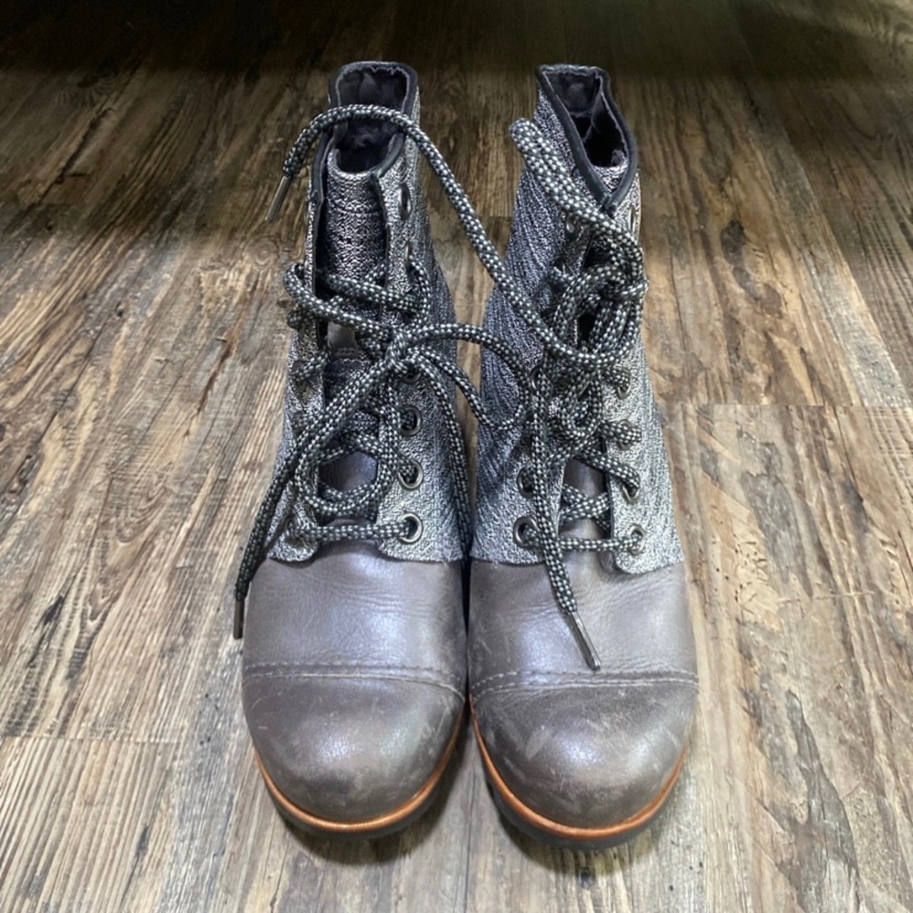Sorel PDX Joan of Arctic Wedge Quarry Grey Lace Ankle Boot (Size 10)